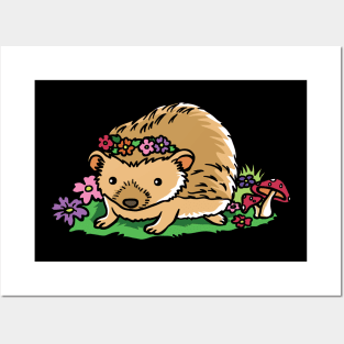 A cute hedgehog with flowers Posters and Art